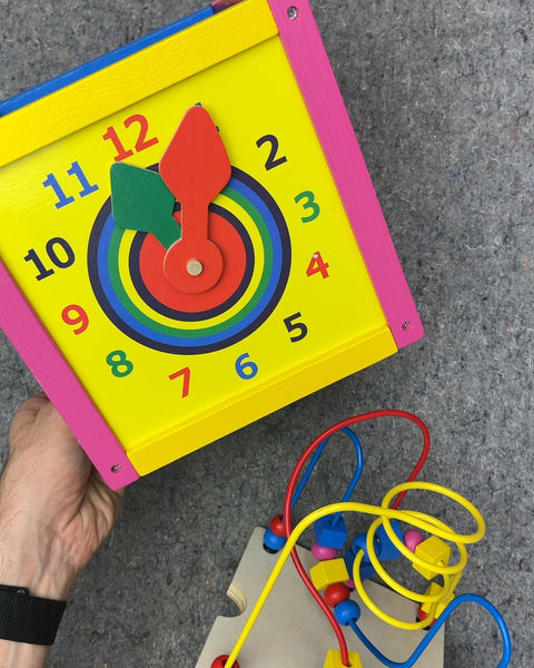 Wooden Activity Cube with Abacus and Clock