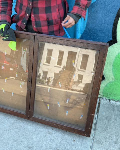 Vintage Glass Cabinet, W43xH29xD3.5"