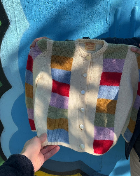 Super Pretty Hand Knit Cardigan by Rita E. Cushman, Size Youth 10–12 (L)