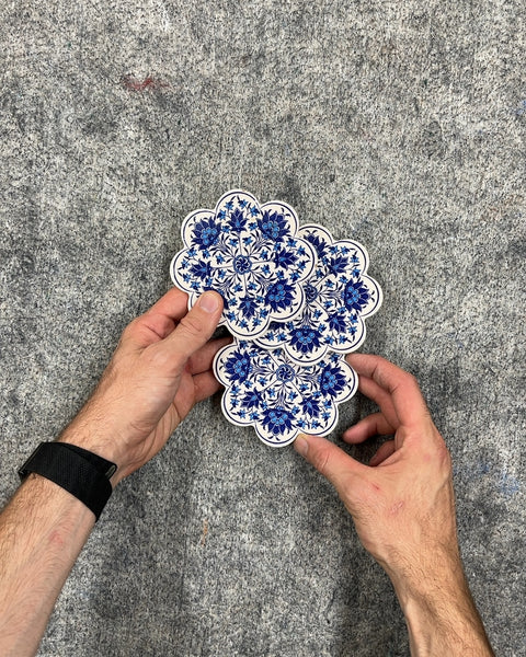 Set of 3 Blue and White Floral Coasters