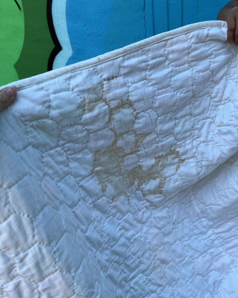 Very Pretty Handmade Hexagon Patchwork Quilt With One Stain In The Back, 60x90"
