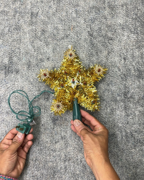 Tinsel Christmas Tree Topper Star with Oranges Lights