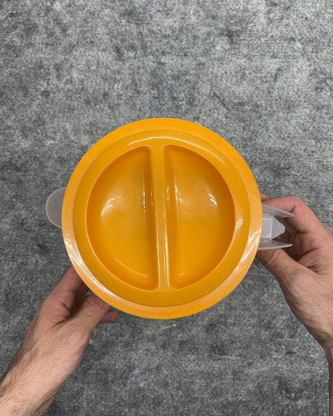 Frosted Striped Plastic Beverage Pitcher with Yellow Lid