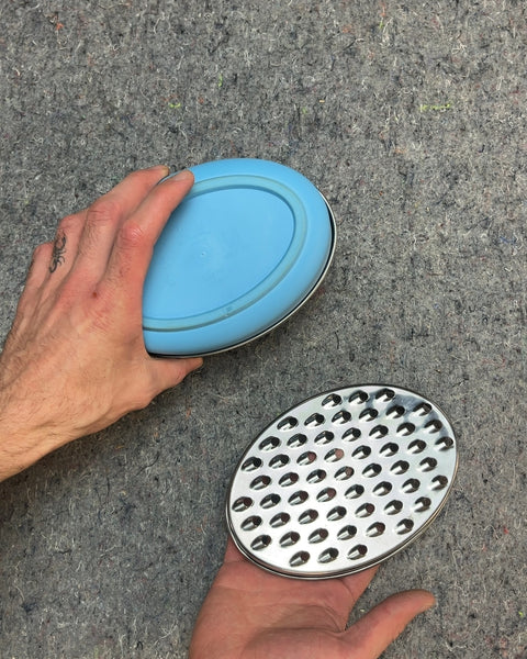 Oval Cheese Grater with Blue Lid