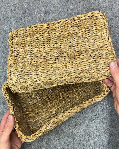 Cute Woven Storage Basket with Lid, 8x12"
