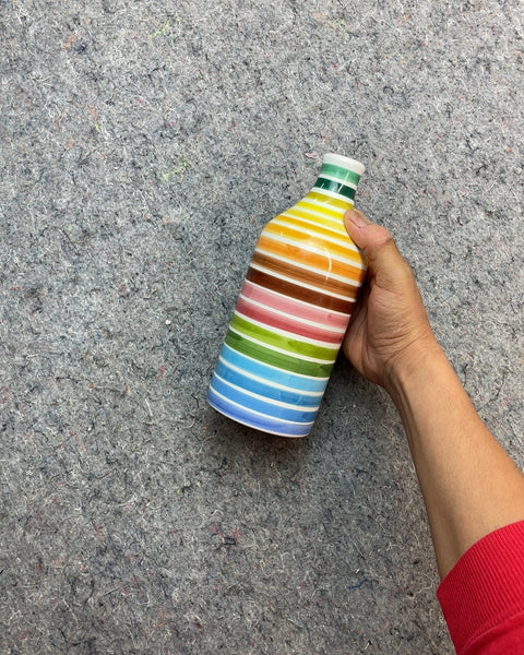 Windowsill in Valencia Striped Ceramic Bottle Vase