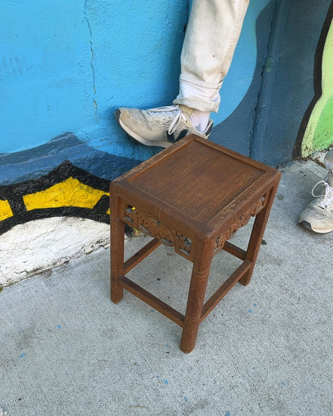 Pretty Small Carved Wood Side Table, W12xD8xH15"