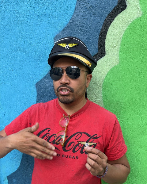 Black Pilot Hat, Glasses & Badge