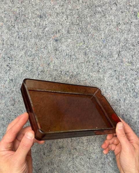 Brown Rectangular Glass Tray with small chip, 10" x 6"