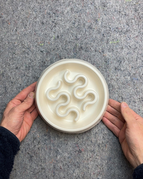 Cream Slow Feeder Pet Bowl