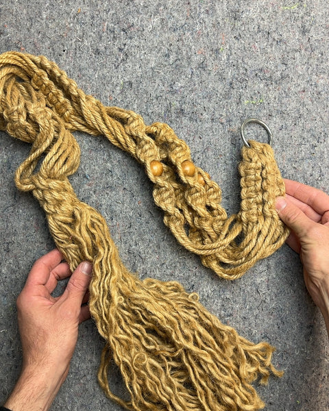 Long Macrame Plant Hanger with Wooden Beads, 50"