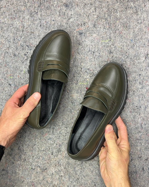 DNA Footwear Green Penny Loafers, Size EU 39