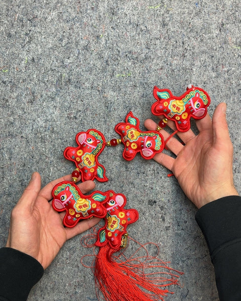 Red & Gold Horses Chinese Pendant