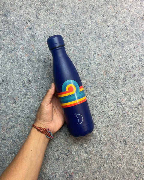 Chilly's Blue Water Bottle with Rainbow Design