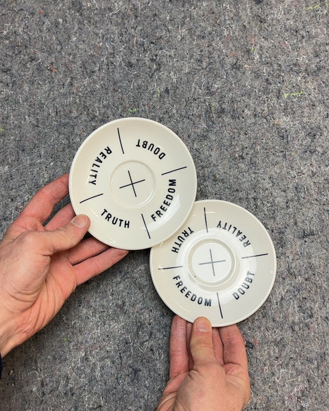 Two Decorative Saucers, Truth Freedom Doubt Reality