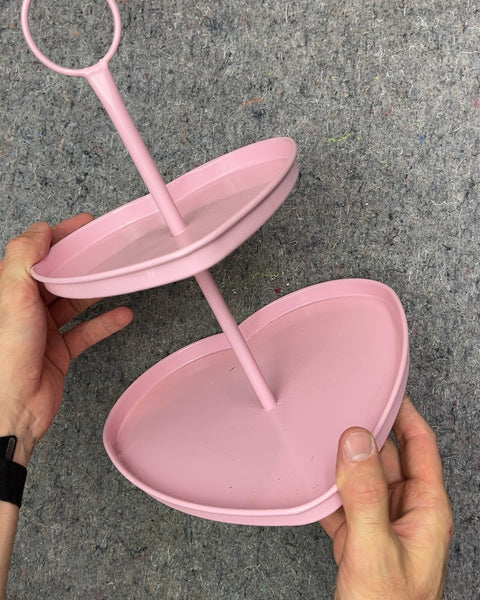 Pink Heart Two-Tiered Serving Tray, H12"