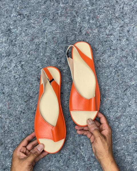 Orange Open Toe Flat Sandals, Sz 40