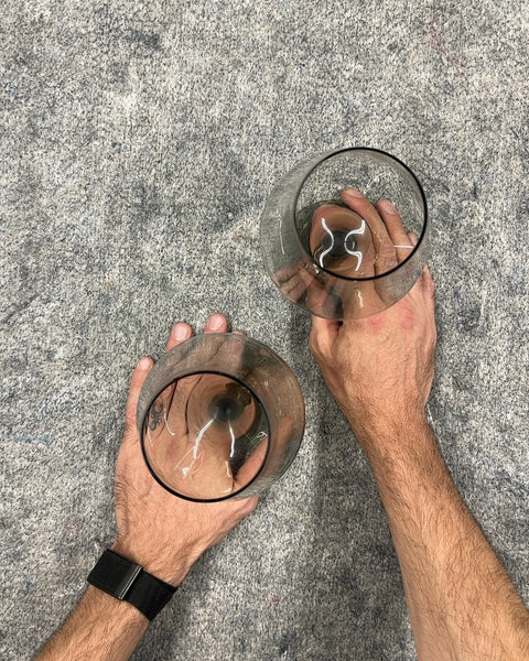 Two Smoked Gray Wine Glasses