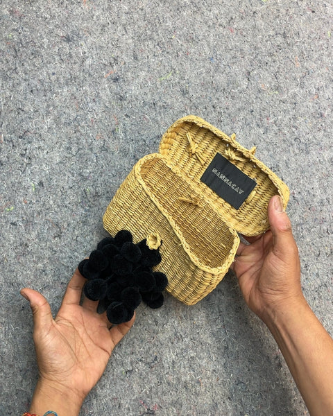 Nannacay Woven Basket with Pom Poms