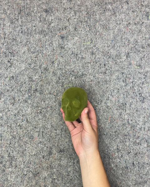 Green Velvety Skull Decor