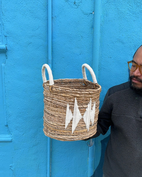 Pretty Woven Basket with Handles, W13"
