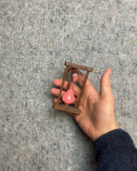 Small Wooden Hourglass with Pink Sand