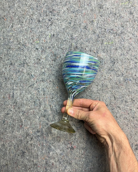Hand-blown Mexican Art Swirl Pattern Glass Goblet