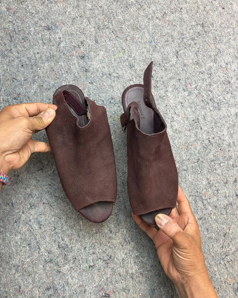 Pull & Bear Suede Platform Peep Toe Clogs, Sz 36