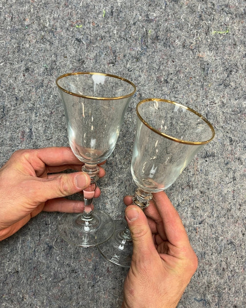 Two Vintage Wine Glasses with Gold Trim