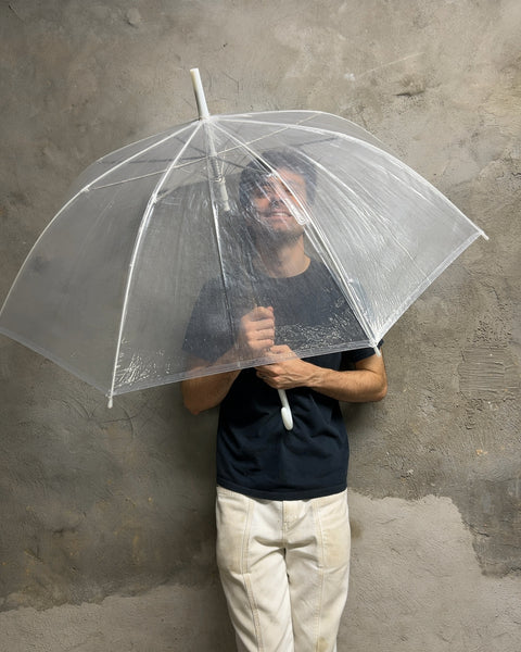 Clear Vinyl Stick Umbrella with White Handle
