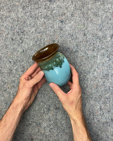Turquoise and Brown Glazed Ceramic Mug