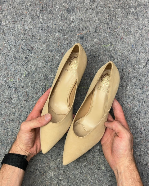 Vince Camuto Beige Suede Pointed Toe Heels, Size US 9W