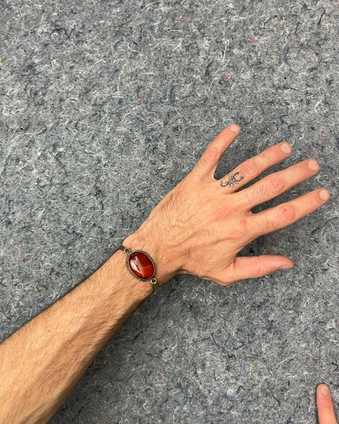 Red Stone and Brass Bracelet