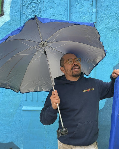 Ammsun Blue Beach Umbrella That Attaches To A Chair