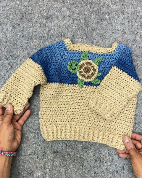 Crochet Baby Sweater with Turtle Applique