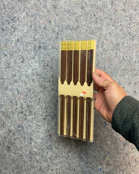 Set of 5 Pairs Wooden Chopsticks with Gold Tops