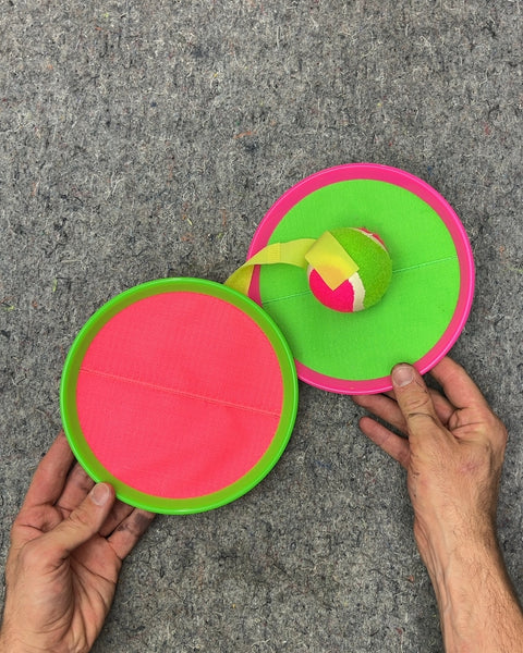 Neon Pink and Green Catch Game Paddles with Ball
