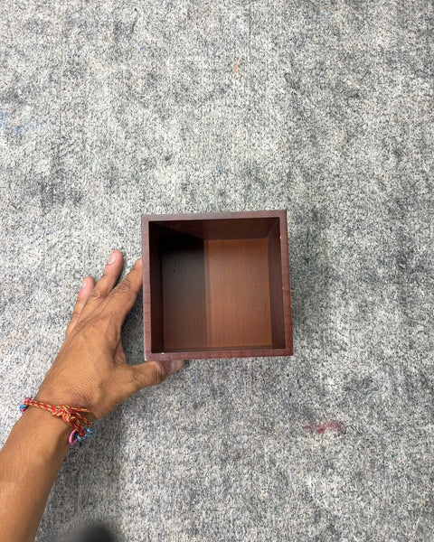 Small Brown Wood Box, 3.75x3.75x3.75"