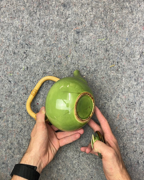 Green Ceramic Teapot with Bamboo Handle