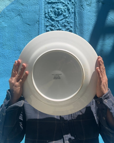 Pottery Barn White Serving Plate with Green Rim