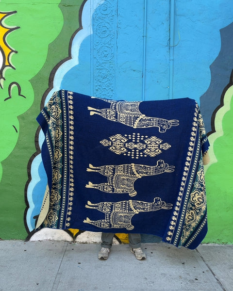 Blue Ecuadorian Alpaca Wool Blanket, 70x80"