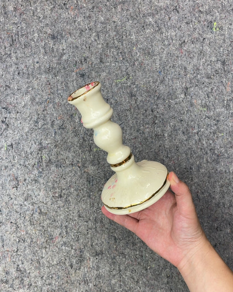 Cream Ceramic Candlestick, Needs a Little Cleaning Love