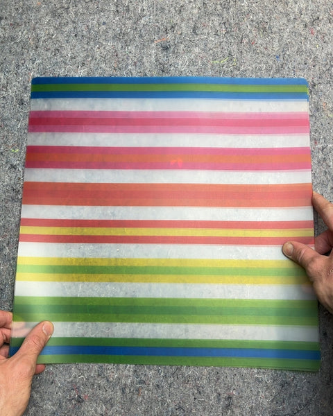 Two Rainbow Striped Plastic Placemats