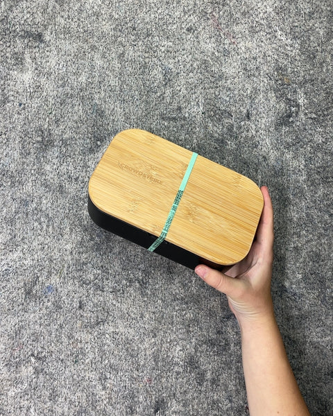 Black Divided Lunch Box with Bamboo Lid