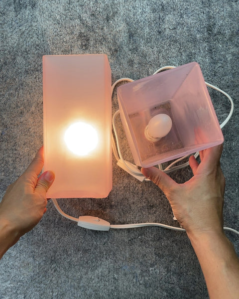 2 Frosted Pink Cube Table Lamps