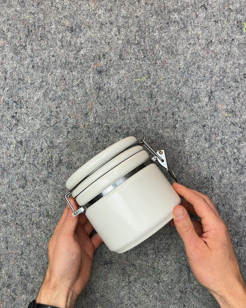 White Ceramic Clamp Top Canister 5"
