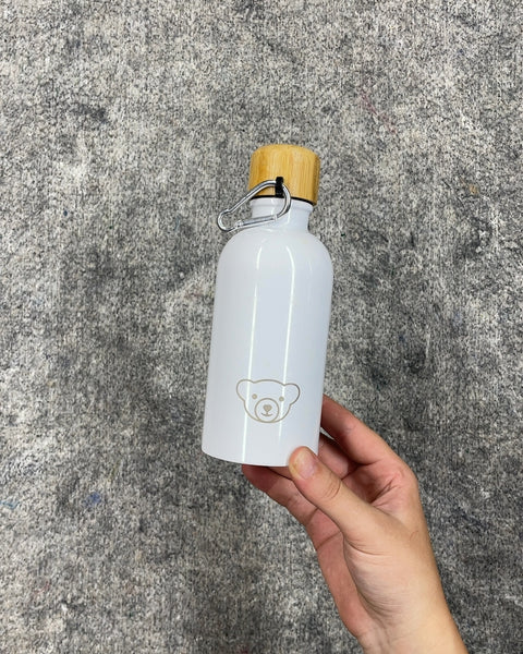 Smol White Water Bottle with Bear Logo