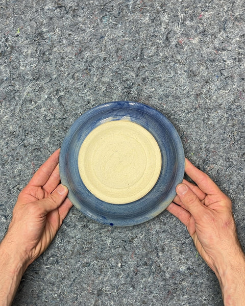 Very Pretty Blue Ceramic Bowl with Geometric Design, 8"