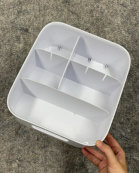 White Plastic Divided Storage Bin, 11 x 10 in