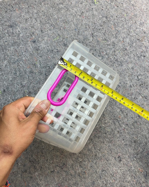 Clear Plastic Storage Basket with Pink Handles